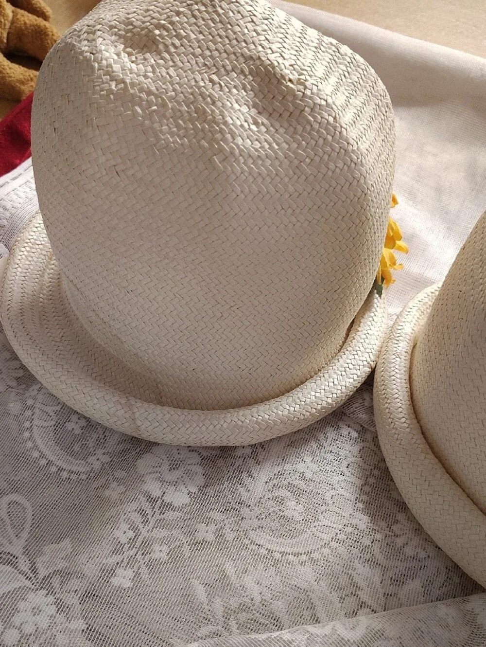 Cream Straw Sun Hat with Sunflower Accent - Women Accessories
